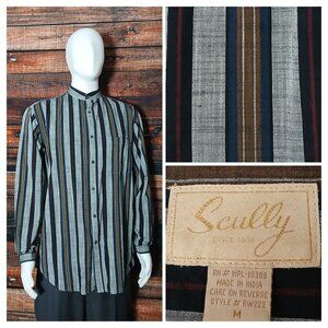 Scully Rangewear Shirt M Western Button Front Cotton Gray Striped Banded Collar
